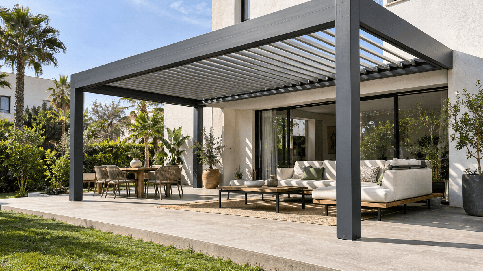 Pergola bioclimatique avec lames aluminium orientables